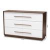 Baxton Studio Mette Mid-Century White and Walnut Finished 6-Drawer Wood Dresser 157-9696